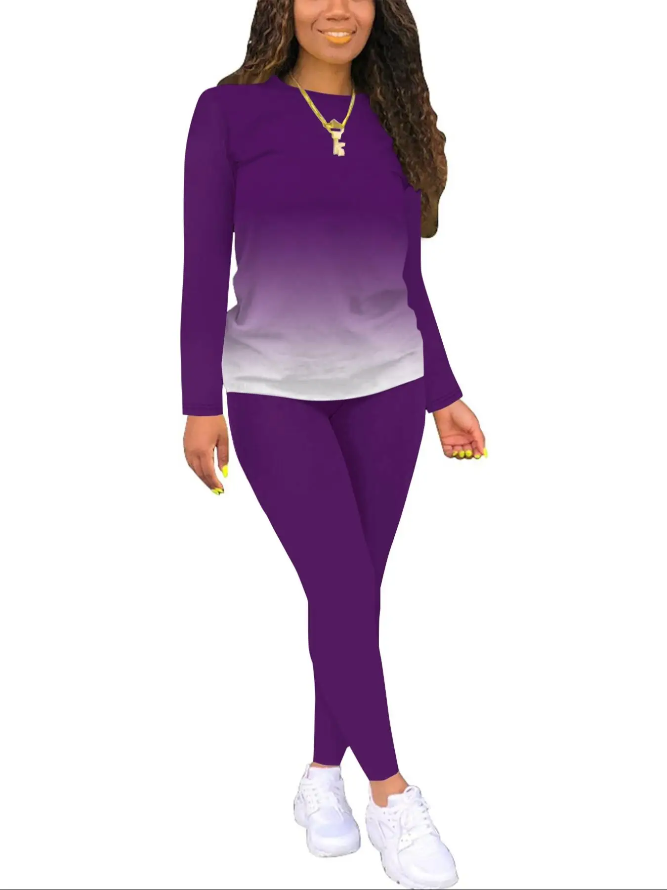 Two-piece Set Women's Plain Long Sleeve Tee & Elastic Waist Pants, Casual Round Neck Top & Skinny Trousers Set for Fall & Winter, Women's Clothes for