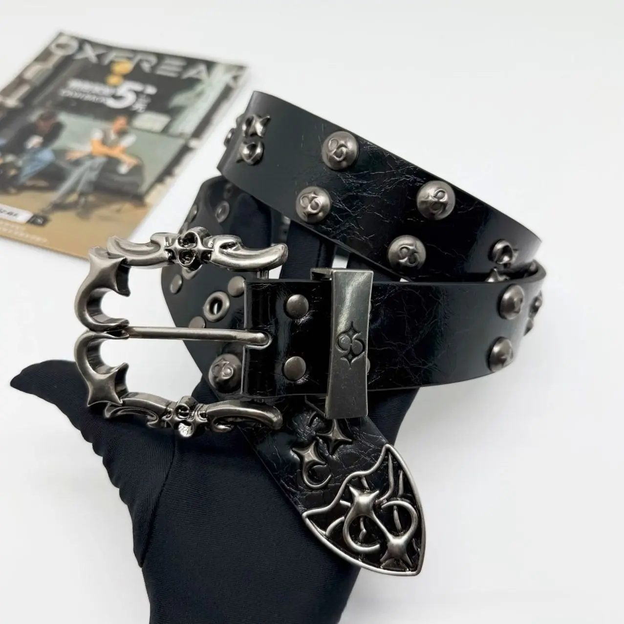 Black Gothic Punk Belt Skull Buckle Studded PU Leather Waist Belt Alternative Rock Streetwear Accessory Unisex Fashion
