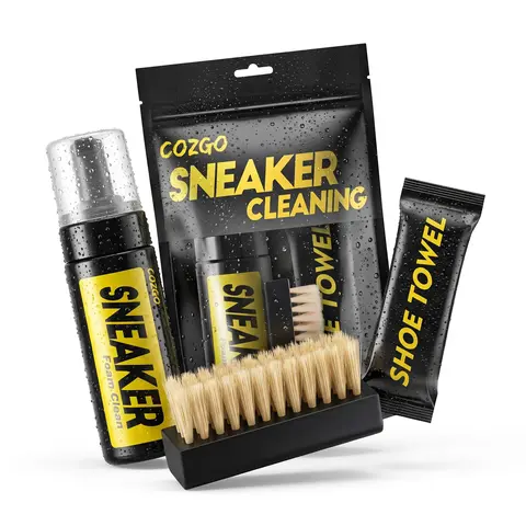 COZGO Footwear Cleaning Kit - 5.3oz (150ml) Water-Free Natural Foam Cleaner, Microfiber Cloth, Brush, Fade-Resistant Hypoallergenic No-Rinse Solution for Sneakers, Leather (Free Shipping)