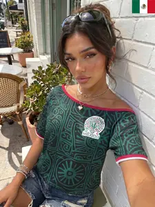 CHICWITHADRI Women's Casual Mex Jersey Asymmetrical Neck Pointelle Oversized Long-Length T-Shirt For Summer Clothes Tops,Vacation Outfits Women,Y2k
