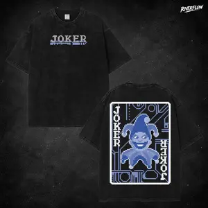 Balatro Blue Print Joker Pixel Washed 2 sided printed T-Shirt, Menswear Tops shirts men, Cotton unisex graphic tees hoodie game merch Menswear Clothes Soft trendy game day unisex Casual Straight casual