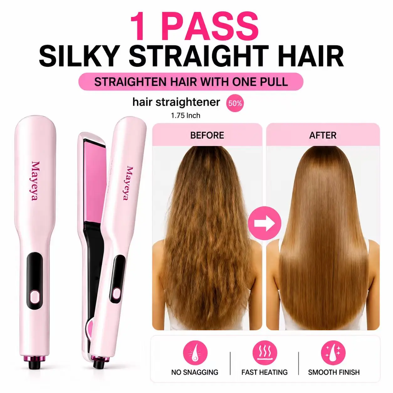 MAyeyaFlat Iron Hair Straightener, 1 Inch Titanium Hair Straightener & Curler, Fast Heating,5 Temp Settings, Negative Ion Technology,Travel-Friendly, Smooth Salon Design