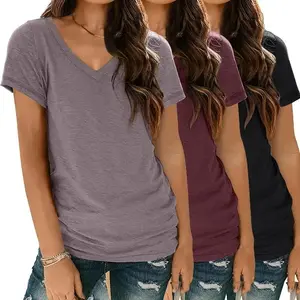 3 Pack V Neck T Shirts for Women Short Sleeve Tshirts Summer Casual Tops Loose  Basic Tees