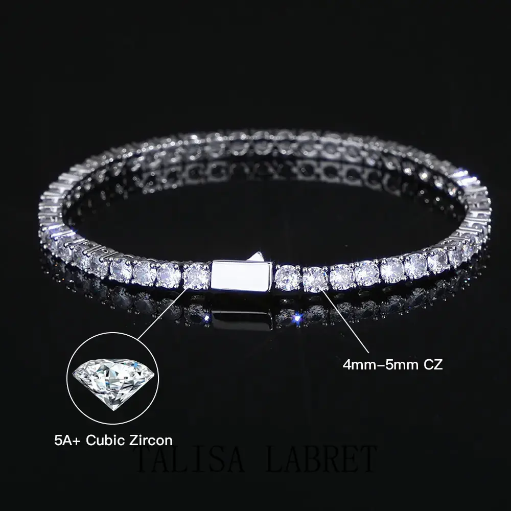 4mm-5mm Round Cut Tennis Bracelet for Men Women, Classic AAAAA+ Cubic Zirconia Hypoallergenic Bracelet, Simulated Diamond Tennis Chain Size 7-8 IhTALISA