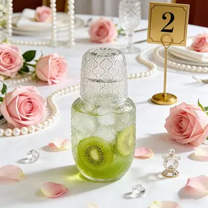 Elegant Leaf Pattern Glass Carafe & Cup Set - Durable Clear Glass Bedside Drinkware for Bedroom & Office, Stylish Home Decor & Perfect Gift Choice