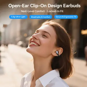 NANK Wireless Clip-On Bluetooth Open-Ear Earphones - Ergonomic Comfort, AI Call Noise Cancellation, 24-Hour Battery Life, IPX5 Water Resistance for Fitness and Work headphones sound mini high-definition quality