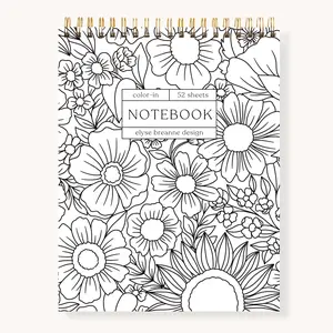 Color-In Notebook | 52 Sheets | Top-Bound Spiral | Flip Over Notepad | Coloring Page Border | College Ruled