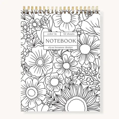 Elyse Breanne Design Art Notebook - Office Stationery Journaling Supplies, 52 Colorful Note Sheets, 8.5x11 Inches, Top-Bound Spiral Flip-Over Notepad with Coloring Page Border, College Ruled, Effortless Flipping Pages