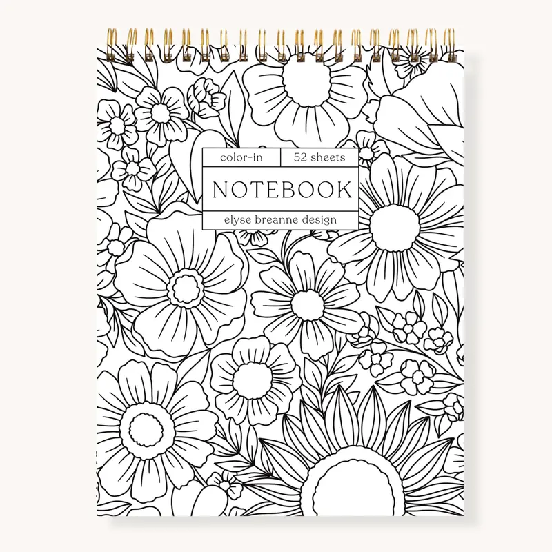Elyse Breanne Design Art Notebook - Office Stationery Journaling Supplies, 52 Colorful Note Sheets, 8.5x11 Inches, Top-Bound Spiral Flip-Over Notepad with Coloring Page Border, College Ruled, Effortless Flipping Pages