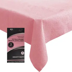 [6 Pack]  Square Tablecloths 54x54 Inch, Disposable Paper Table Cloth for Square and Round Tables,  3-Ply Paper & Platic Table Cover for Party Valentine's Day Wedding
