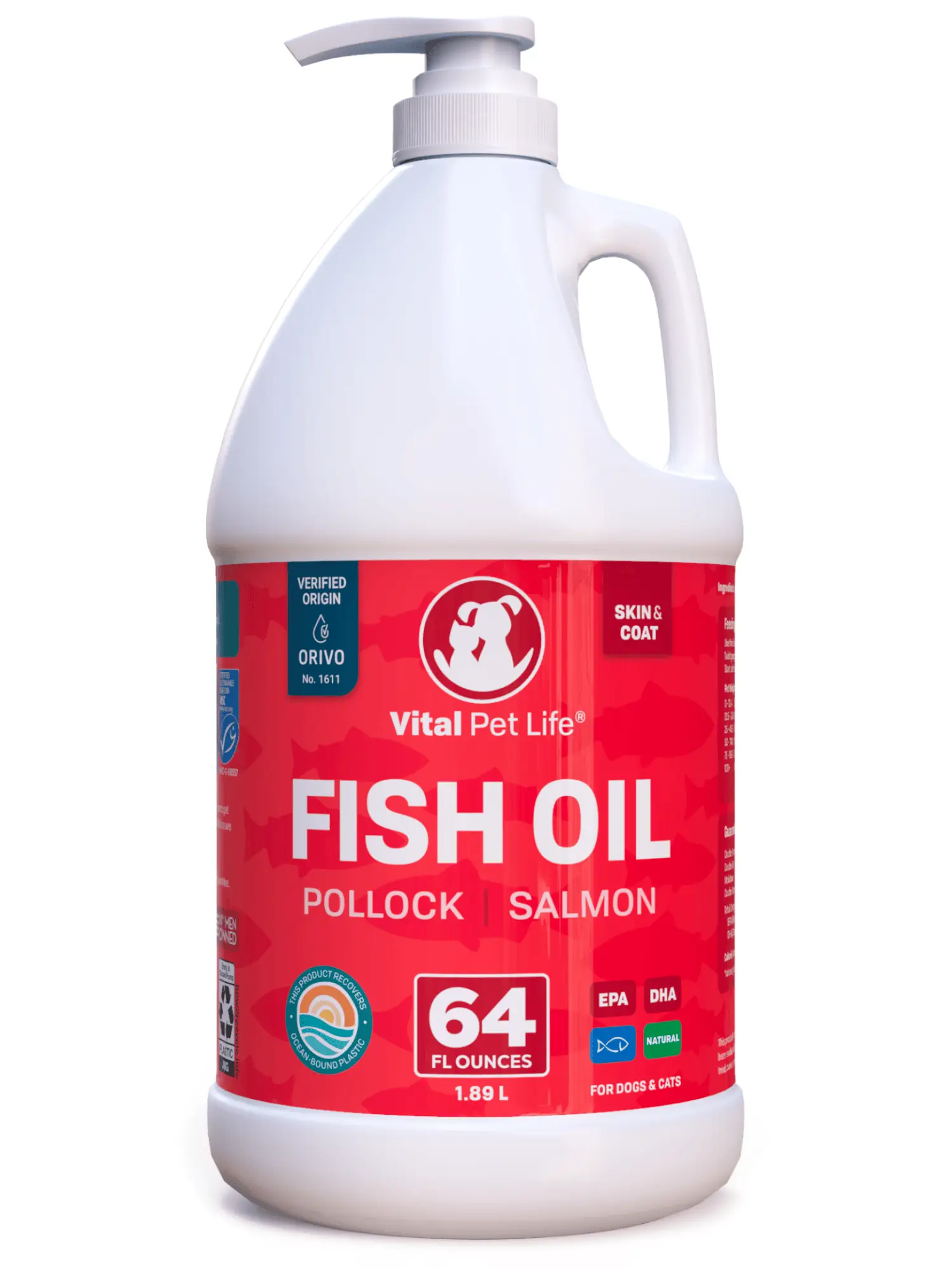 Vital Pet Life Fish Oil for Dogs and Cats (64 oz) - Healthy Skin & Coat Omega 3