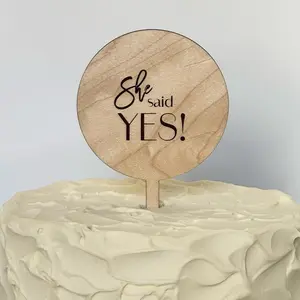 Personalized Conversation Cake Toppers engraved with your custom message. Round Wooden Decor Accessory Ornaments