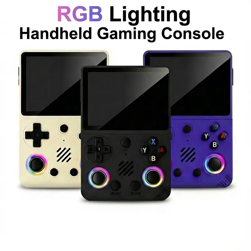 Avamoon RG36 PRO Handheld Game Console, 128G，RGB Lights, 20+ Emulators, Dual 3D Joysticks, 3.5 Inch IPS Screen, Video Gameing Console wavelength game