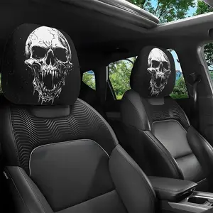 Gothic Skull Print Car Headrest Covers, Unisex All-Season Auto Accessories, Halloween Decor, Long Drive Stress Relief Gift Idea