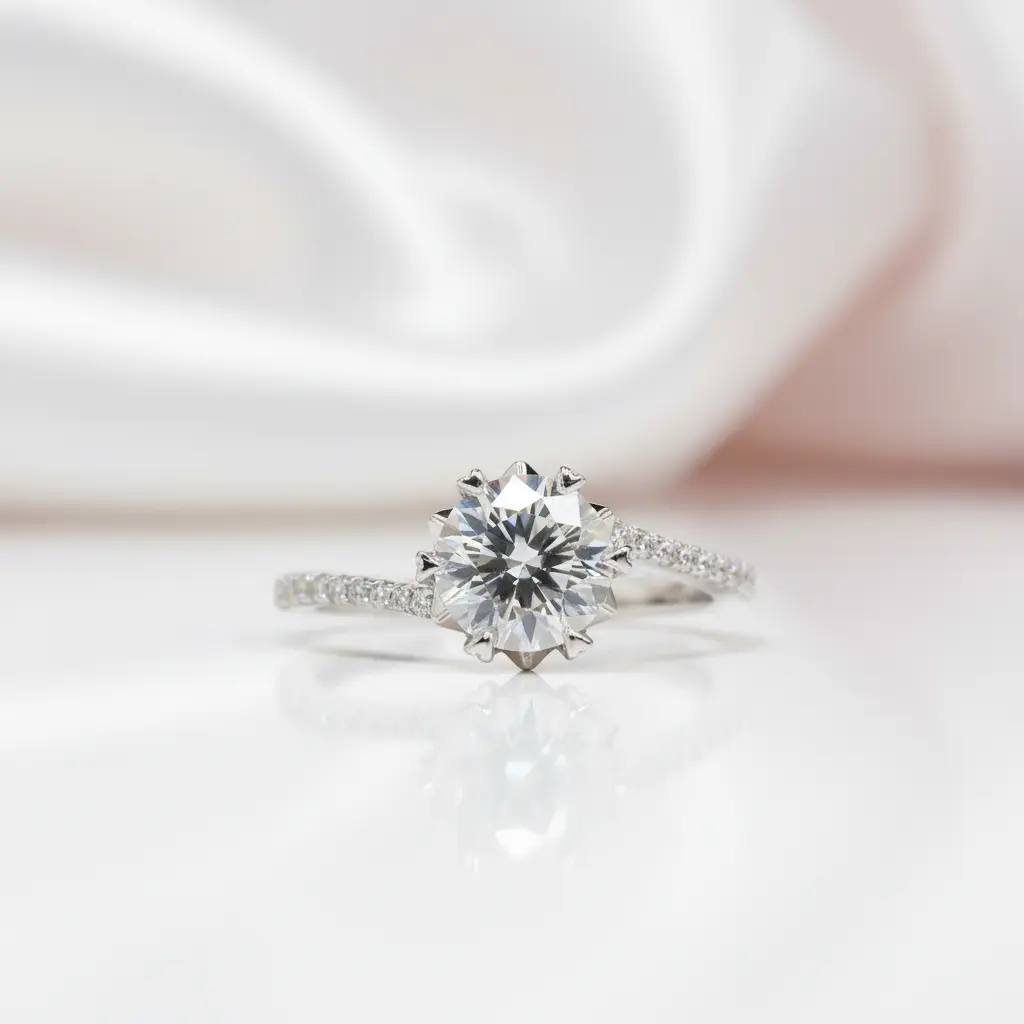1.0 Ct Round Cut D Color Diamond Option Snowflake Engagement Ring