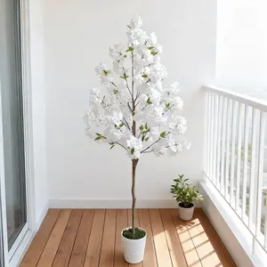 Artificial Cherry Blossom Tree 6.56 Ft Tall with Plastic Pot, Artificial Cherry Trees, Fake Plant Decor for Indoor Outdoor Use, Perfect for Christmas Halloween Thanksgiving Decoration