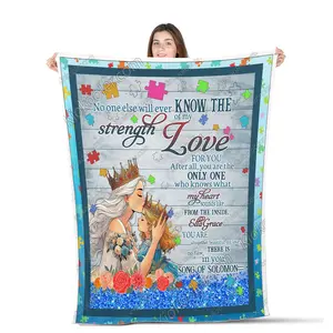 Mom to Daughter Autism Awareness All Season Blanket, Flower Decor, Gift For Daughter Sofa Throw Blanket Comfort Warmth Soft Blanket Fleece Blanket, Sherpa Blanket