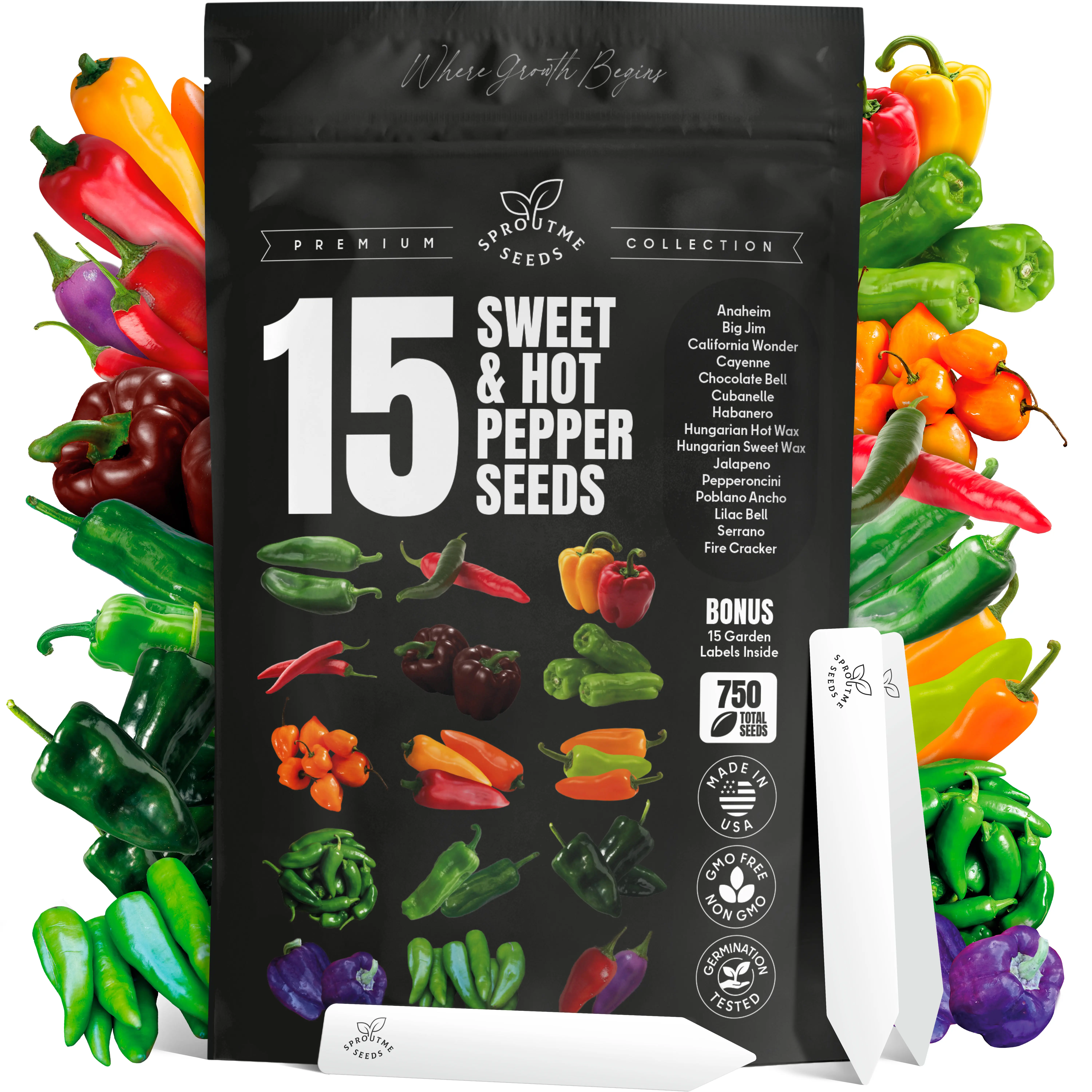 15 Variety Sweet & Hot Pepper Seed Kit – 750+ Seeds