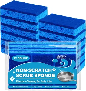 Sponges Kitchen 12pcs, Non-Scratch Scrub Dish Sponge Safe on Non-Stick Cookware, Dual Sided Cleaning Sponges for Kitchen, Household, Bathroom and More