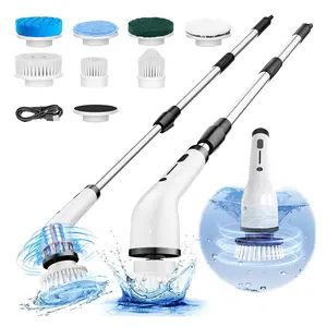 Electric Spin Scrubber Brush with 8 Replaceable Heads,2 Adjustable Speeds & 3 Adjustable Length Handle, Dual Speeds for Bathroom & Household Cleaning, Portable Durable Cleaning Tool bathroom scrubber spin scrubber brush  multi-purpose cleaning kit