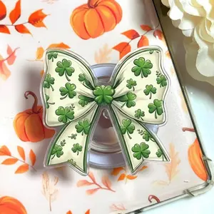 Coquette Clover Bow MagSafe Phone Grip – Green Shamrock Aesthetic Magnetic Pop Socket & Kickstand – Cute Gift for Her