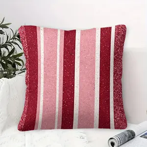 Festive Striped Throw Pillow with Digital Print, Sparkly Red and Pink Glitter Design, Contains Pillow Core,45cm Square Cushion, Perfect for Holiday Decor, Cozy and Stylish Sofa or Bedroom Accent, Zipper Closure, Vibrant Narrow Vertical Bands