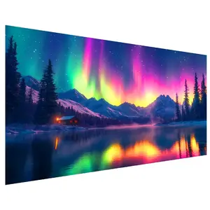 Large Diamond Art Kits for Adults, DIY Aurora Diamond Painting, Beginner Friendly, Full Drill Mountain Lake Art, Ca Prop 65 Compliant
