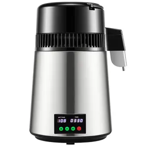 1.1 Gal Water Distiller, 0.3 Gal/H, 750W Distilled Water Maker Machine 0-99H Timing Set Temp Display, 304 Stainless Steel Countertop Distiller Glass Carafe Cleaning Powder 3 Carbon Packs, Silver