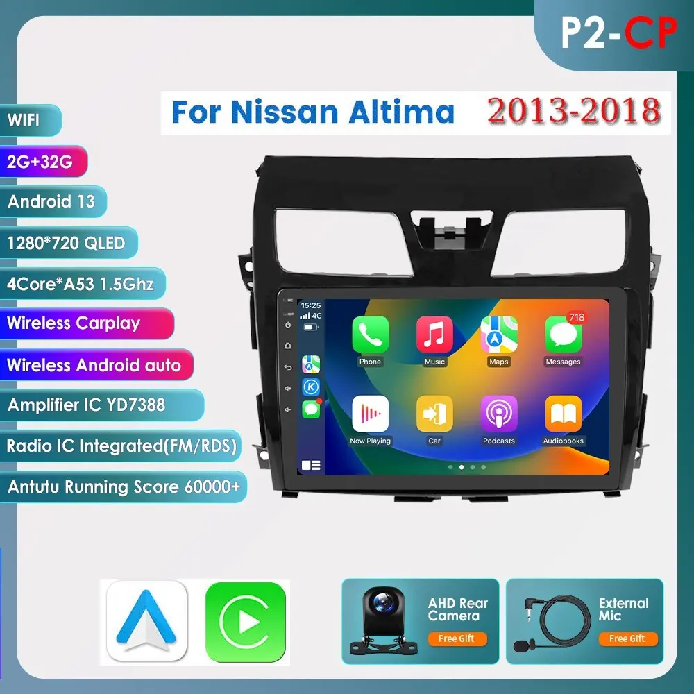 10.1 Inch QLED Full HD Display Intelligent Car Touchscreen Head Unit for 2013-2018 Nissan Altima, Android 13, CarPlay Radio, GPS Navigation, FM RDS Stereo, Built-in GPS Receiver, Steering Wheel Control