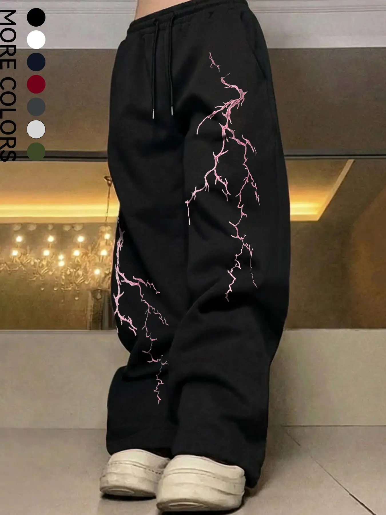 Unisex Street College Style Sweatpants, Simple Geometric Pattern, High Waist Drawstring, Fitted Long Pants, Casual All Seasons Wear
