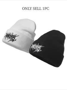 Autumn and Winter Solid Color Cold Hat, Embroidered "Gothic Street Punk" Warm Knitted Hat for Autumn and Winter by Friends, Ski Knitted Hat, Same Style for Couples, Knit Hats