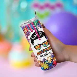 Autism Brother Tumbler with Colorful Puzzle Design for a Unique Gift