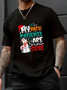 Unisex 100% Cotton My NICU Patients Are Snow Cute NICU Nurse Christmas T-Shirt, Spring/Autumn Christmas Snowflake Fun Pattern Men’s T-Shirt