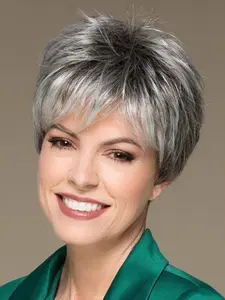 8 Inch Gradient Women's Short Wig, Gradient Black Grey, Pixie Cut Puffy Layered Bangs, Rose Net Synthetic Hair, Perfect for Daily/holiday/party Wear, Fluffy Wigs