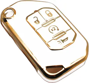 Key Fob Cover Compatible with Jeep Gladiator Wrangler Wagoneer Flip 4 Buttons TPU Remote Keyless Key Fob Case Protection Shell Accessories, White