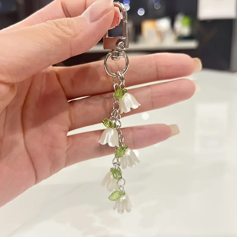 1/20pcs Orchid Keychain with Tassel Beads, Beaded Tassel Keychain, Key Ring Bag Charm, Keychain For Bags, Car Key Pendant Earphone Case Accessory Women's Gift Cute Chain Decorative Buckle, Birthday Gift Party Favor, Tassel Decorated Keychain