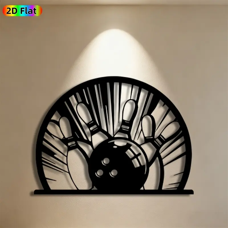 1pc Bowling Ball & Pins Metal Wall Art,Bowling Ball & Pins Statue Mural, Ideal Gift for New Year, Christmas, Bowling Enthusiasts, Rust-Resistant Metal Wall Decor Wall Sculptures, Perfect for Game Room Wall & Backyard Fence, Unique Sports Decor