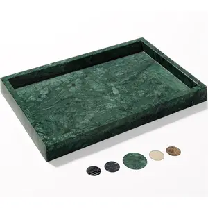 Real Natural Marble Tray for Bathroom, Genuine Marble Stone Vanity Tray, Luxury Storage Trays for Kitchen, Vanity, Home Decor, Dresser, Non-Resin/Non-Ceramic, 12"x 8"x 1.2", Dark Green