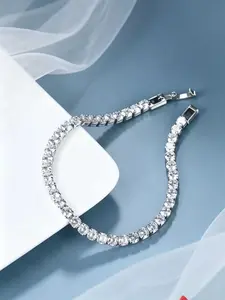 Classic Tennis Bracelet, Silver Tone Full Paved Cubic Zirconia Link Bracelet, Sparkling Diamond-Like Jewelry for Women