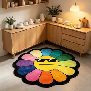 Trendy sunflower-shaped rug, suitable for living room and bedroom, non-slip, washable short-pile rug, unisex, Instagram-worthy, a popular gift for friends, home decor rug.