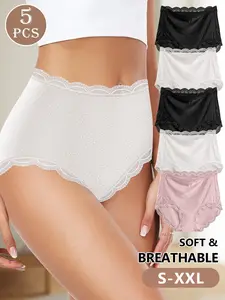 Women's Underwear Set, Lace Trim Rose Design, High Waist Comfortable Fit, Perfect for Everyday Wear & Stylish Look