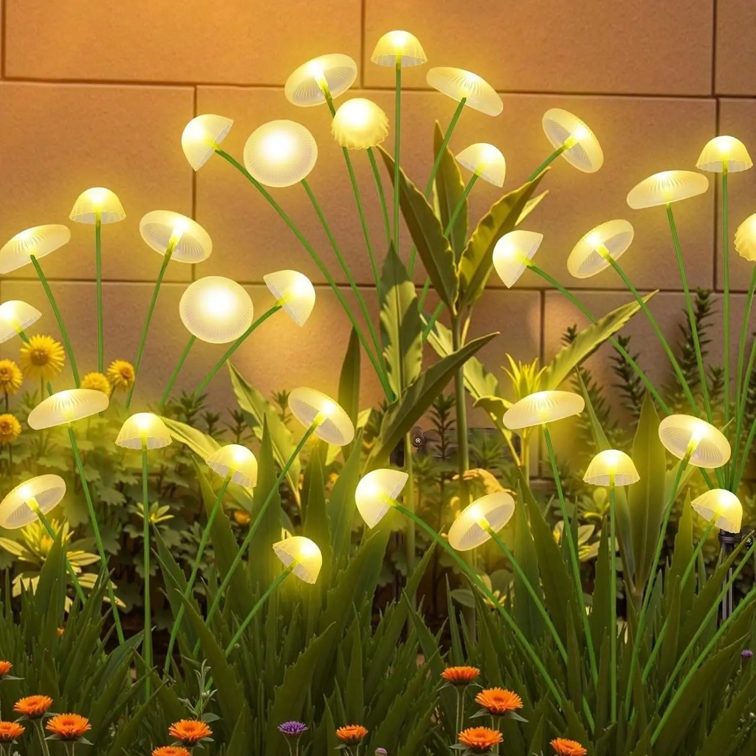 4PK 24LED Solar Garden Lights Outdoor Waterproof | Solar Mushroom Lights for Outside Sway by Wind Firefly Fairy Light for Patio Pathway Garden Bush Yard Decorations (Warm White)