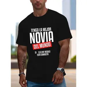 Men's Funny Spanish Humor T-Shirt - "I Have the Best Girlfriend in the World" (Tengo La Mejor Novia Del Mundo) Spanish Text Print, Casual Short Sleeve Crewneck Tee, Olive Green, Machine Washable Spanish Phrase  Graphic Oversized
