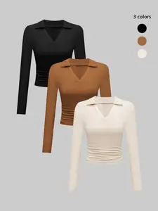 Women's Three-Piece Set Spring & Fall Knit Long Sleeve V-Neck Top, Fashion Slim-Fitting Casual for Daily Commute