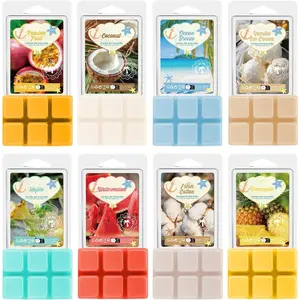 Summer Wax Melts  Set, Long Lasting Soy Scented Wax Cubes for Wax Warmers, Coconut, Pineapple, Watermelon, Mojito, Passion Fruit, Vanilla Ice Cream,  Breeze,  , 8x2.6 oz