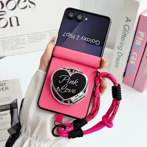 Central Axis Magnetic & Morandi Solid Color Leather Texture Phone Case, optional wrist strap and stand, magnetic support for wireless charging, compatible with Samsung Galaxy Z Flip 5/6/7FE/7, stylish protective cover with unique design for daily use.