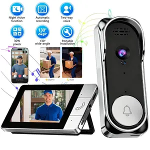 Wireless Video Doorbell with 4.3 Inch Color Screen, Night Vision, Waterproof Design, Long Battery Life, Supports Video Call, Two-Way Audio and Intercom, Wireless Smart Doorbell, Home Security Doorbell