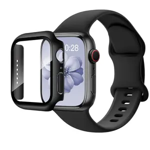 High-Quality Silicone Band + Matte PC Glass Case, Watch Screen Cover, Durable Fashion Design for Apple Watch 11/10/9/8/7/6/5/4/se, Unisex Choice, Smart Watch Accessories