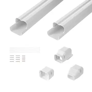 fathersdaygift VEVOR Mini Split Line Set Cover 3-inch W 7.4Ft L, PVC Decorative Pipe Line Cover For Air Conditioner with 2 Straight Ducts Full Components Easy to Install, Paintable for Heat Pumps, White