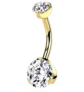 Gold PVD Double CZ Internally Threaded Belly Button Ring